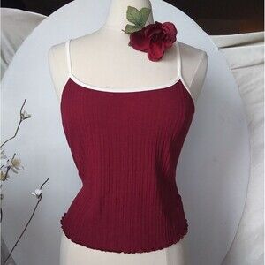 Tank Top NEW Burgundy Maroon Red Ribbed Camisole Spaghetti Straps White …
